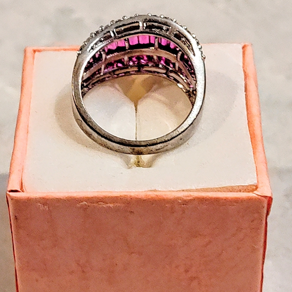 STERLING SILVER RUBY & DIAMOND RING BAGUETTE CUT RUBY & ROUND CUT DIAMONDS 8½ - Picture 10 of 16